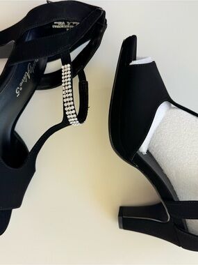easy street Black Evening Heels with Crystal Strap